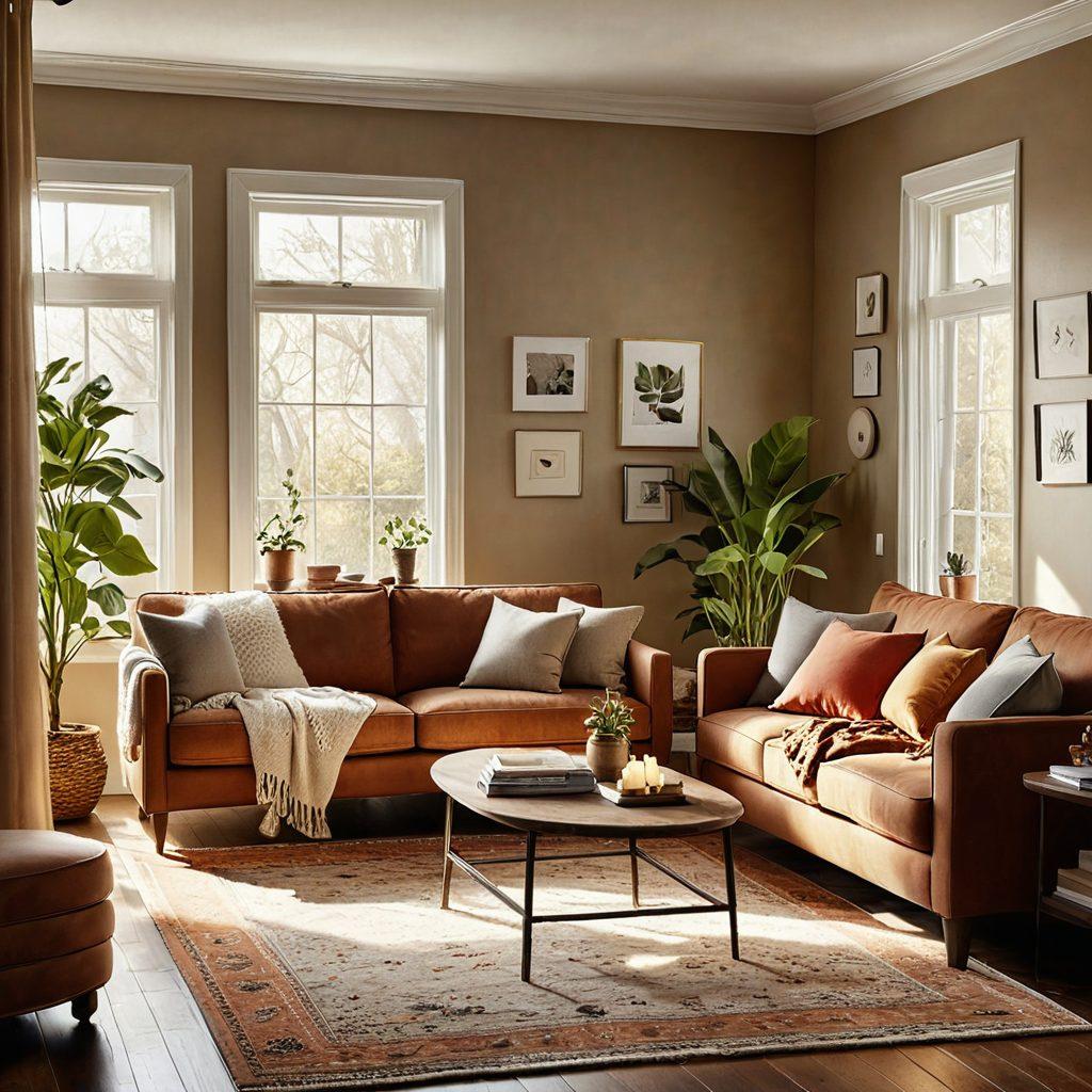 A cozy living room filled with delightful surprises, showcasing a hidden safe under a floorboard overflowing with cash and valuables, while a warm light streams through a window illustrating the concept of security. Include rotating icons representing renters insurance essentials, like a shield and a house. The atmosphere should evoke comfort and safety. super-realistic. warm colors. inviting ambiance.